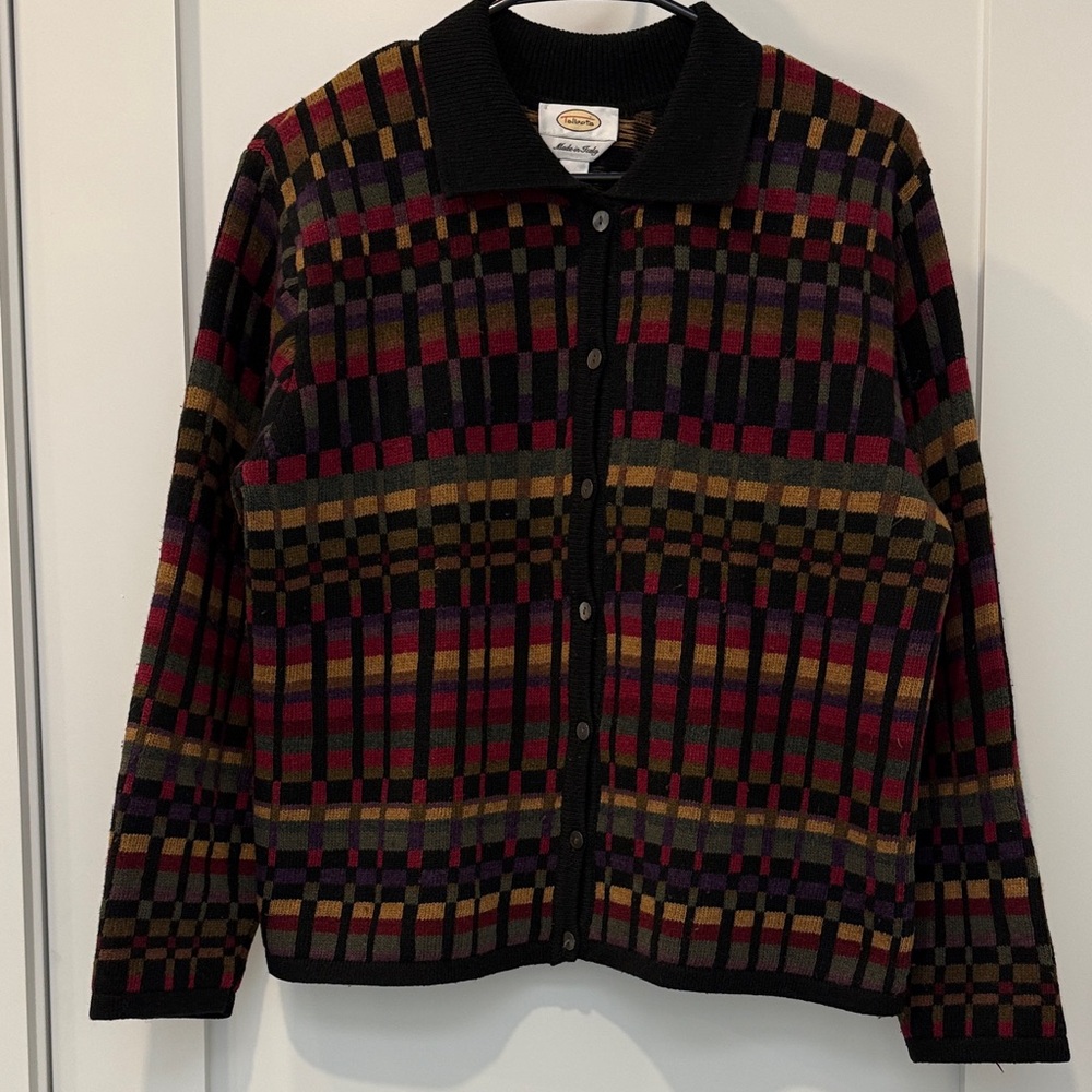 Talbots Vintage Checkered Cardigan Sweater